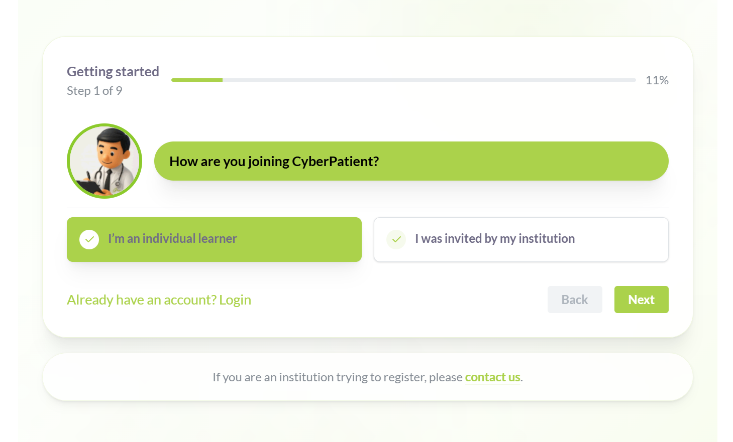 Screenshot of the OnCall registration page